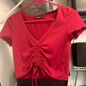Cropped red tie down shirt